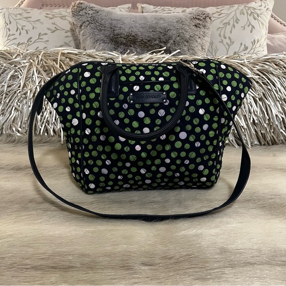 VERA BRADLEY Lucky Dots 2015 Trapeze Tote Navy Blue Green White Polka Dots Y2K - Picture 1 of 10